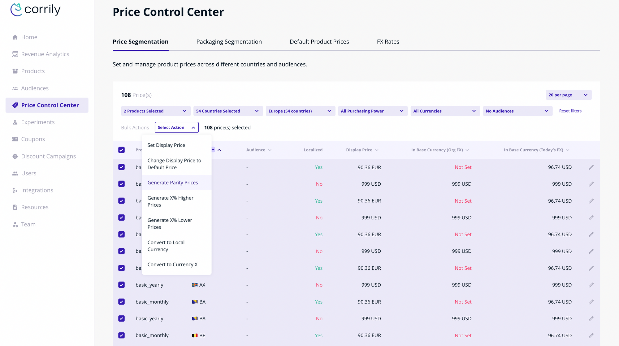 Price Control Center